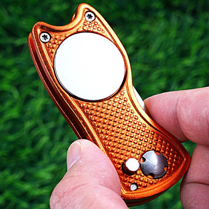 In-Stock Aluminum Folding Golf Divot Tool with Logo - Compact Course Fork & Gift Accessory