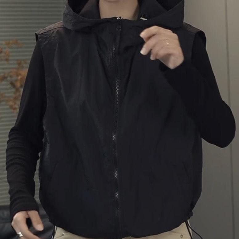 

Двусторонняя куртка без рукавов с капюшоном для женщин, осенний свободный топ на молнии с завязками, однотонный универсальный жилет XL