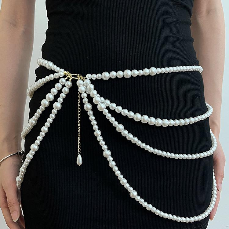 Vintage Sweet Multi-layer Pearl Tassel Waist Belt for Dresses and Sweaters