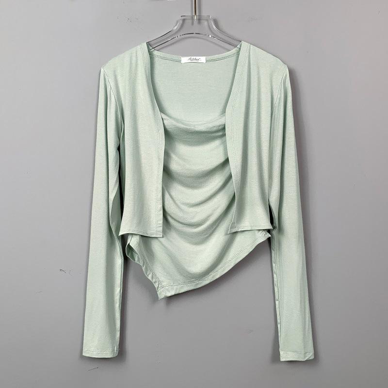 Korean Dongdaemun Sexy Pleated Camisole & Short Cardigan Two-Piece Set for Women