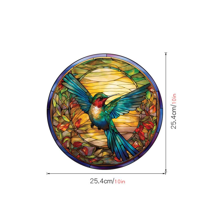 New Antique Color Dyed Hummingbird Iris Japonica Window Glass Electrostatic Sticker Detachable Decorative Film Home Decorations