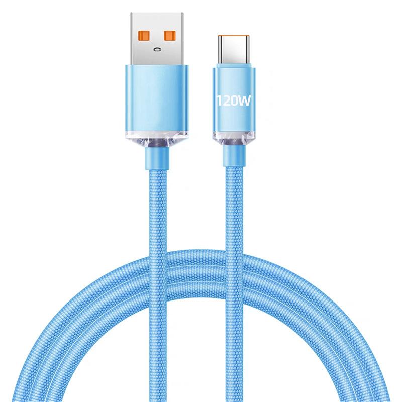 

120 Вт 6A Super Charge Cable 1M USB-Type-C Data Cable Быстрая зарядка для Huawei Xiaomi Phone Line Быстрая зарядка светло-синий