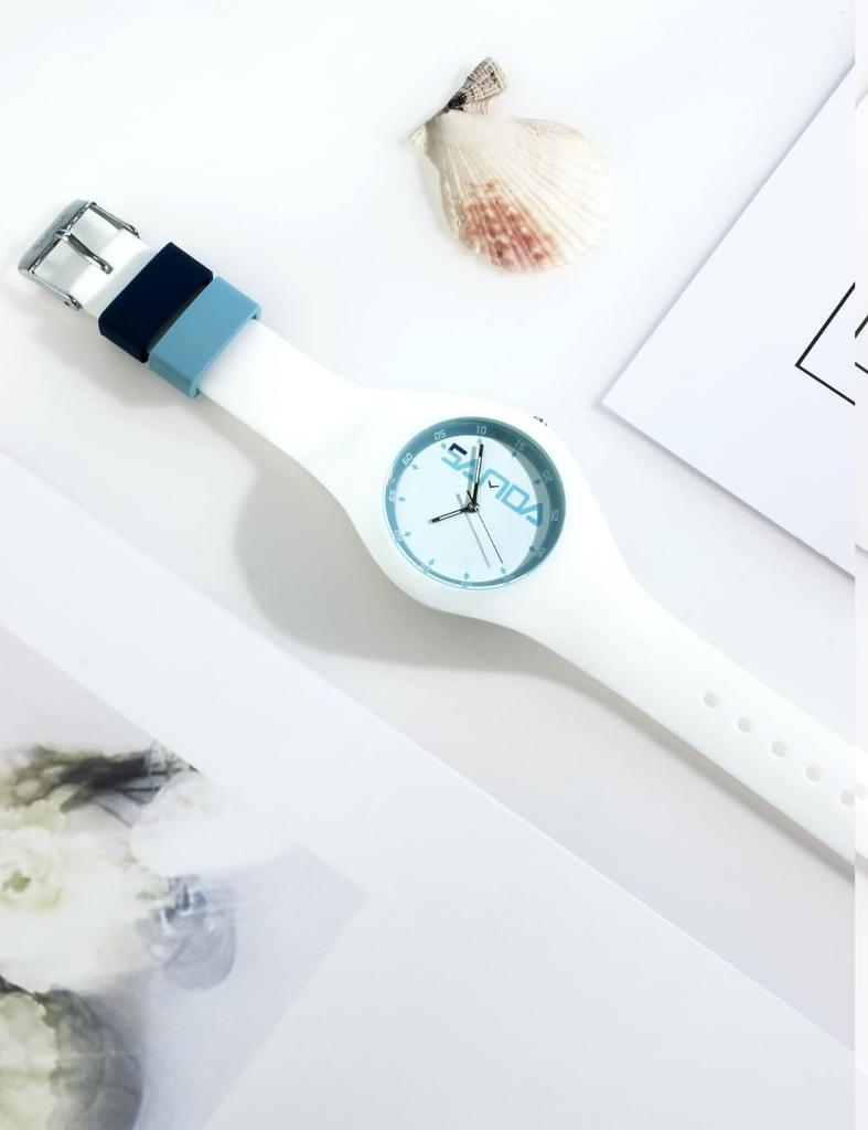 Unisex Watch with Rubber Strap, Water Resistant, Easy to Read, White, for Testing