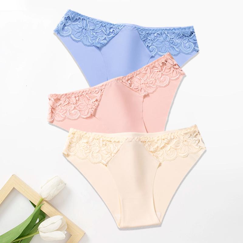 3Pcs/Set Lace Woman Panties Silk New Female Underwear for Woman Seamless Solid Lingerie Panties 3Pcs Free Shipping