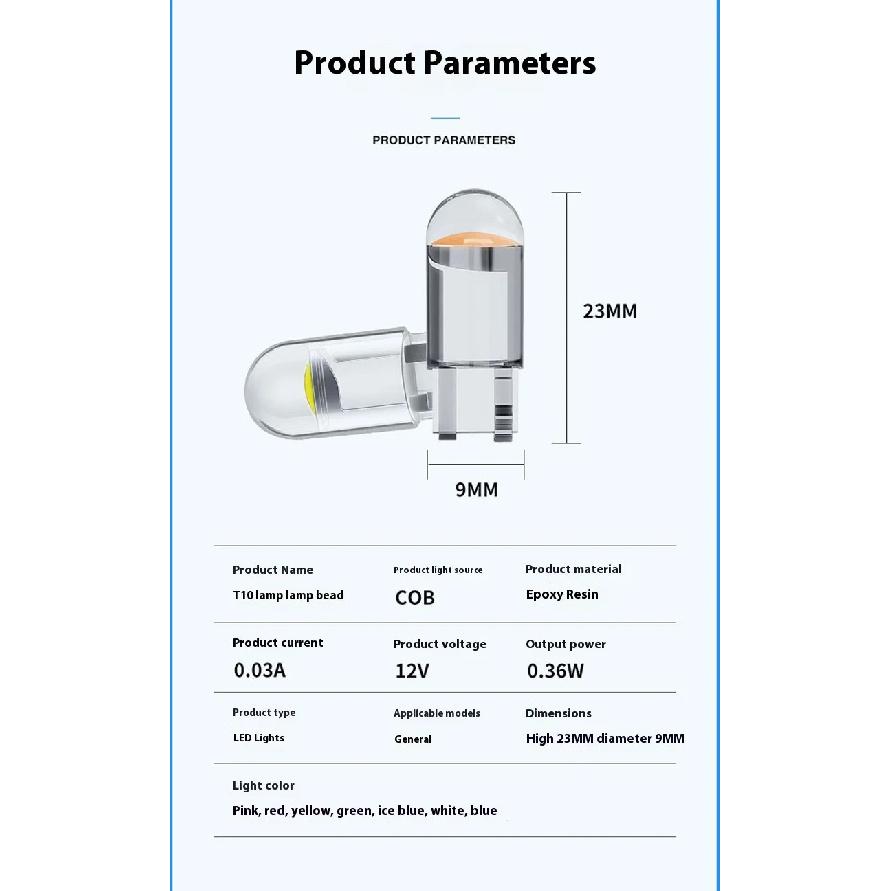 T10 LED Car Wide Light Crystal COB High Brightness W5W License Plate Light Reading Light Motorcycle Car Tail Light Bulb