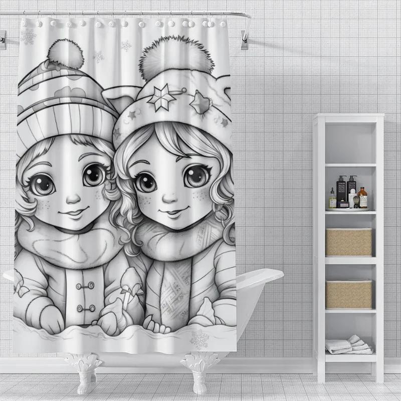 Home Decoration Shower Curtains For Bathroom Waterproof Curtain Fabric Modern Nordic Style Living Room Merry Christmas Winter