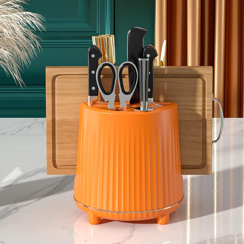 

Multifunctional Rotating Kitchen Knife Holder - Floor Mounted, Water-Repellent, Large Capacity With Color Plate & Chopstick Storage оранжевый