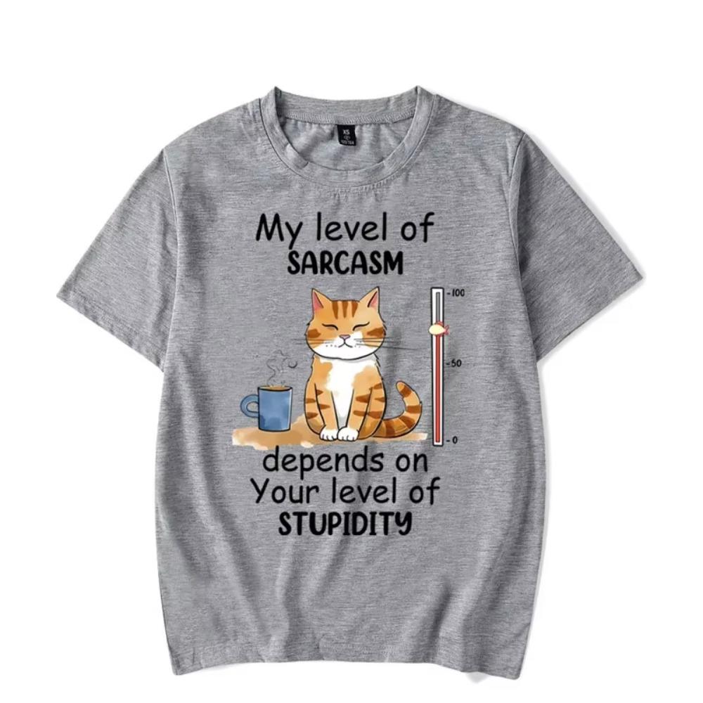 My Level of Sarcasm Depends On Your Level of Stupidity Graphic Tshirt Funny Cat Tshirt Fashion Harajuku T-shirt Men Brand Tshirt