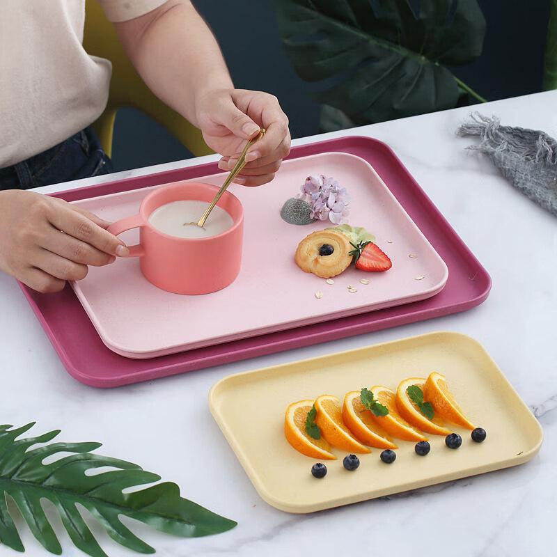 Minnay Wheat Straw Rectangular Tea Tray & Storage Set