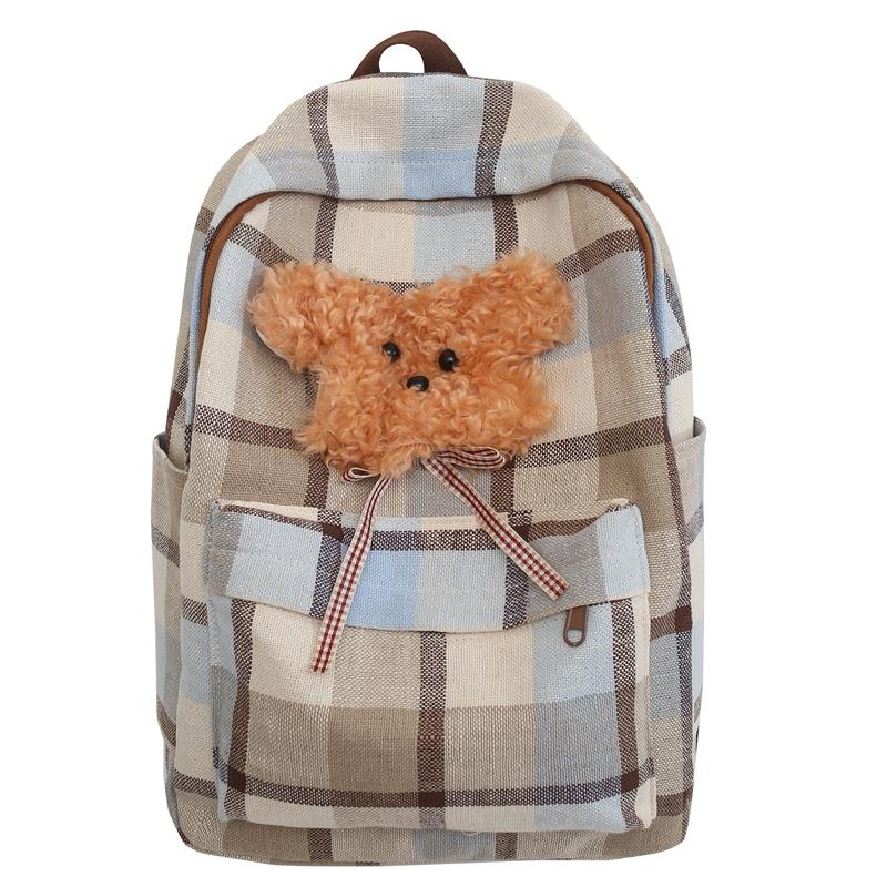 Women Plaid Backpack Campus Student Schoolbag Travel Backpack