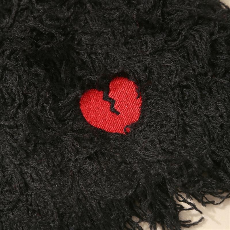 Knitted Beanie Hat for Students Adult Windproof Foldable Winter Hat Handmade Embroidery Heart Keep Warm Cycling Hat
