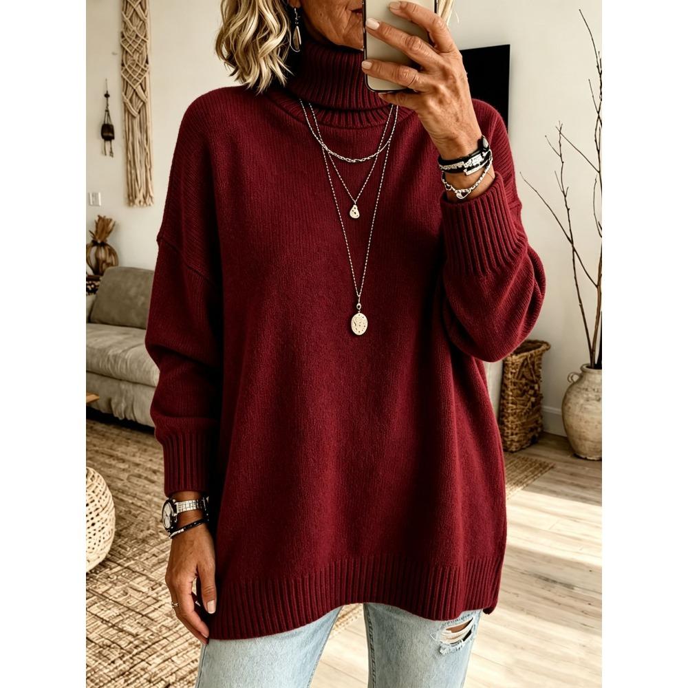 Autumn Winter Fashion Turtleneck Sweater Women Elegant Loose Knit Pullover Soft Cozy Thickened Base Layer Jumper
