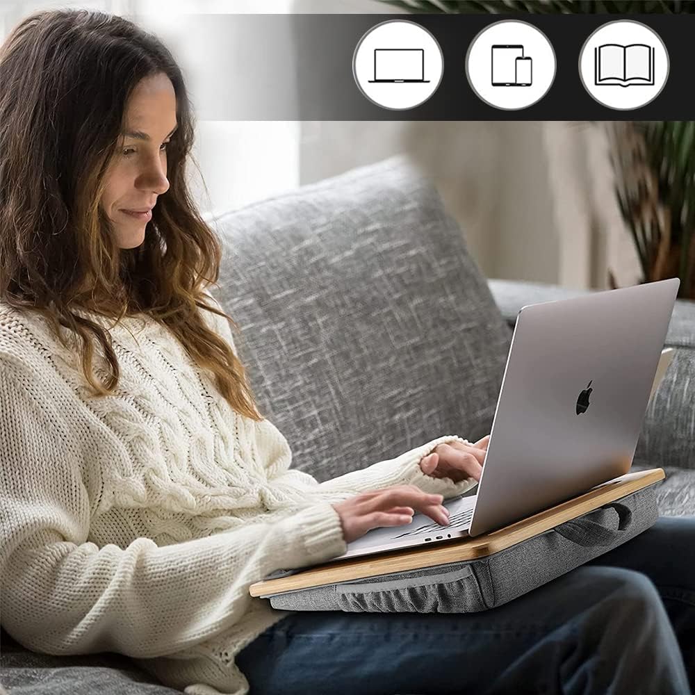 OIWAI Suport reglabil pentru laptop, convenabil de utilizat fără pernă pentru mouse, birou de poală pentru tabletă, convenabil pentru masă din bambus, birou, unghi/înălțime,