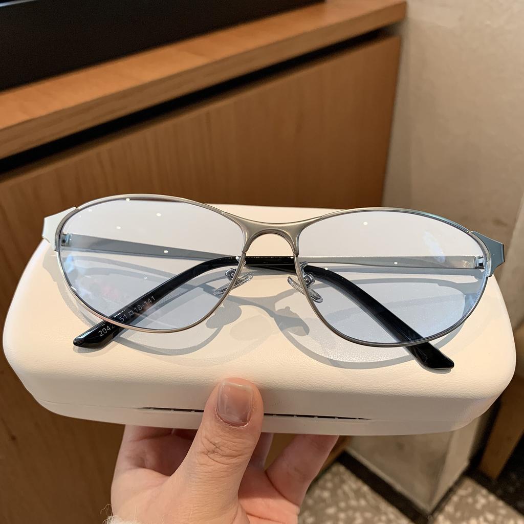 Trendy Small Frame Cat Eye Sunglasses Y2K Street Style Sunglasses Outdoor Men Women Fashion Outdoor Glasses Full Frame Silver Frame Light Blue Goggle