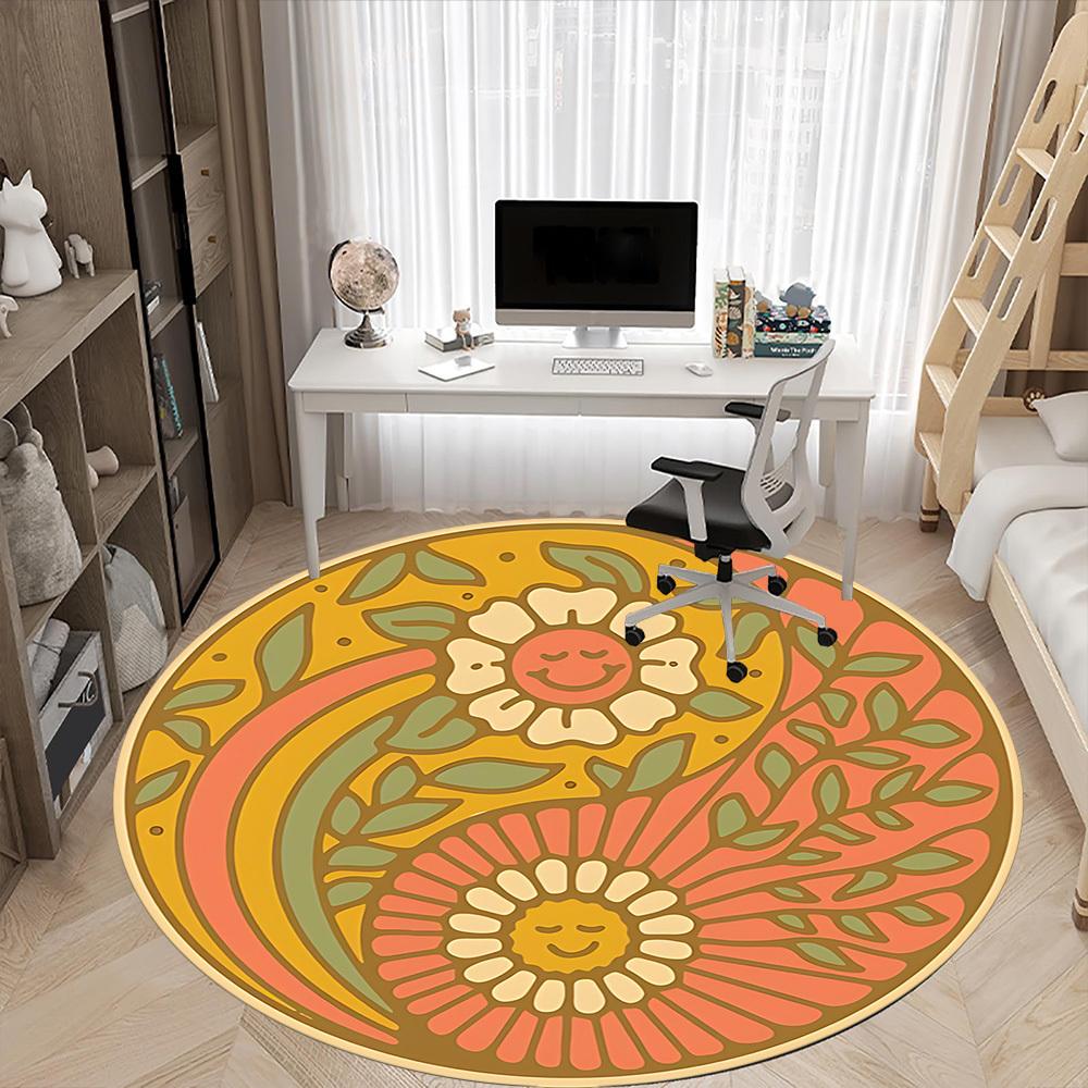 1pc Floral Mandala Office Round Area Rug, Mat Suitable For Office, Under Office Chairs Bedroom Living Room Home Decor, Room Deco