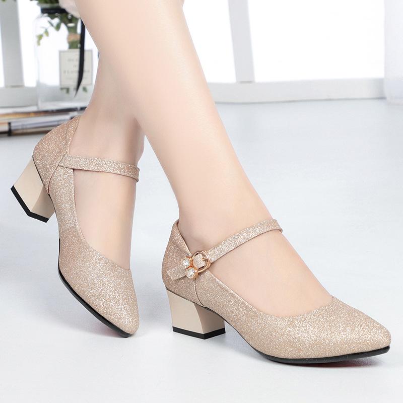 Soft-soled Spring and Autumn Shoes, Mid-heel, Professional and Versatile, One-strap Mid-length Shoes, Women's Shoes