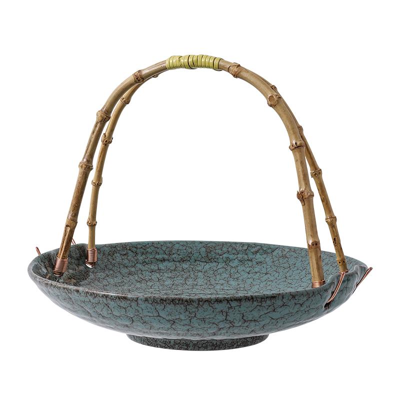 Creative Ceramic Dish Portable Basket Hotel Special Dish Restaurant Ceramic Dish Table Decoration Round Tray Creative Tableware