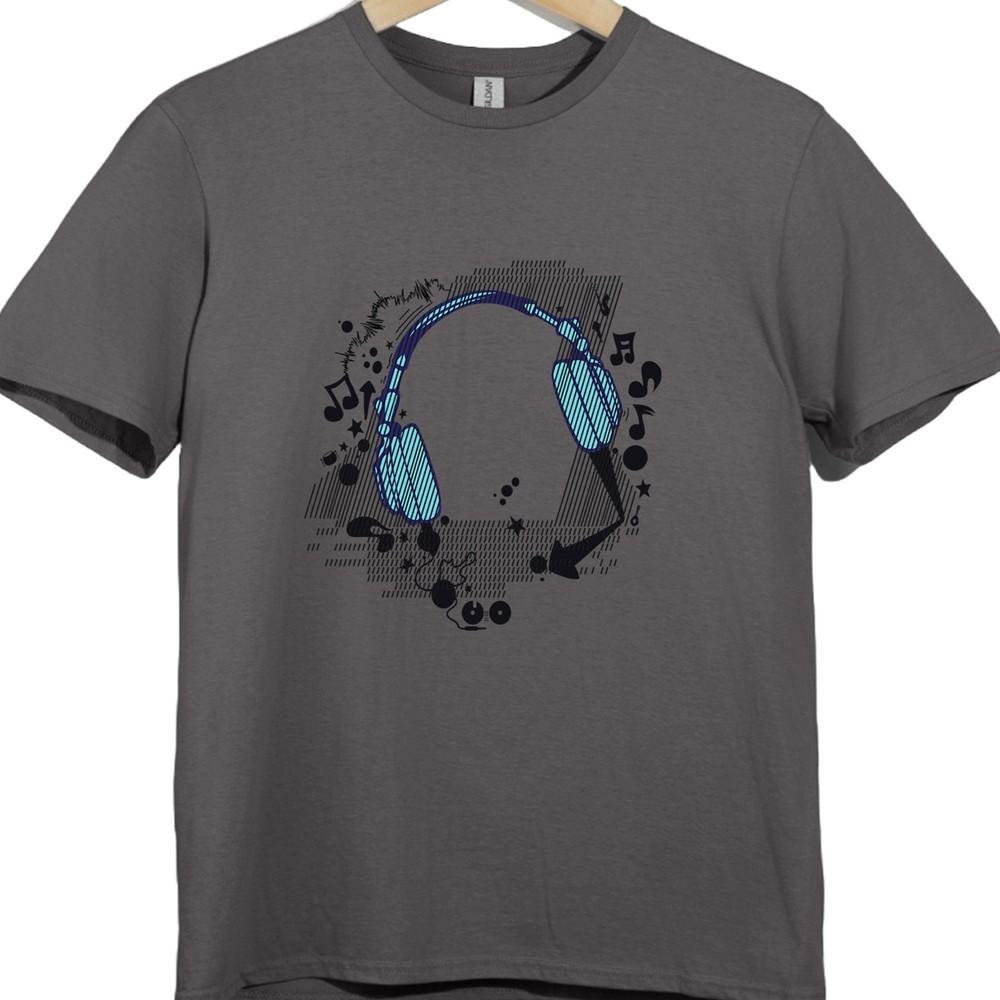 Headphones T Shirt Music Lover DJ Gamer Audio Sound Wave Graphic Tee