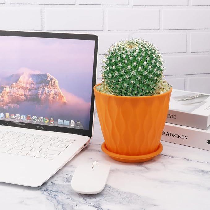 6.3 Inch Flower Pots for Home Decoration, Indoor Plant Pots, Gardening Pots for Plants, Plastic Flower Pots for Garden Plants (Orange)