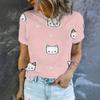 Simple Cartoon Cat Print Short Sleeved Round Neck T-shirt for Women's Summer Casual Versatile Daily Commuting Top