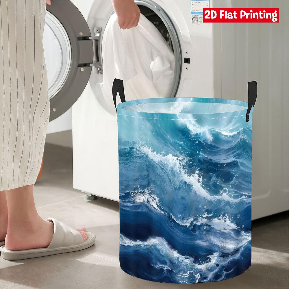 Collapsible Laundry Basket Large Round Waterproof Fabric Hamper Dirty Clothes Storage Bin Toy Organizer with Handles