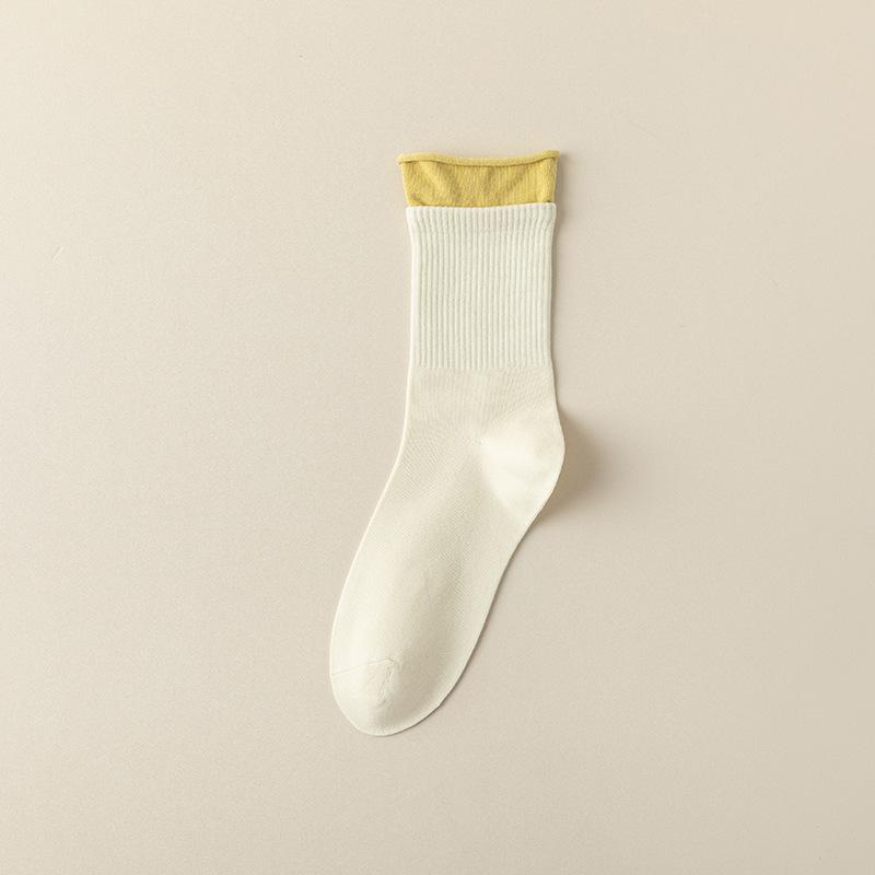 Girls Autumn and Winter Sweet Collision Color Boneless Anti Padding Solid Color Tube Cotton Socks
