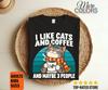 I Like Cats and Coffee Shirt, Funny Introvert Quote, Tabby Mug Graphic, Pet Lover Birthday Present, Retro Sunset Artwork, Caffeine Fan Humor