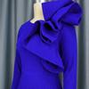 Elegant Women Long Dresses Autumn New Plus Size O Neck Ruffles Long Sleeve Pleated Party Dress