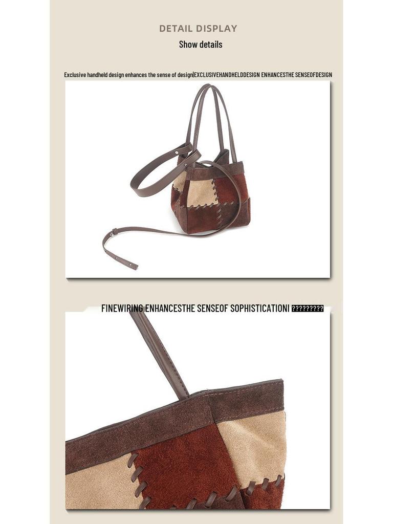 Women's Genuine Leather Retro Color Block Shoulder Bag - Versatile Fashionable Crossbody Square Bag