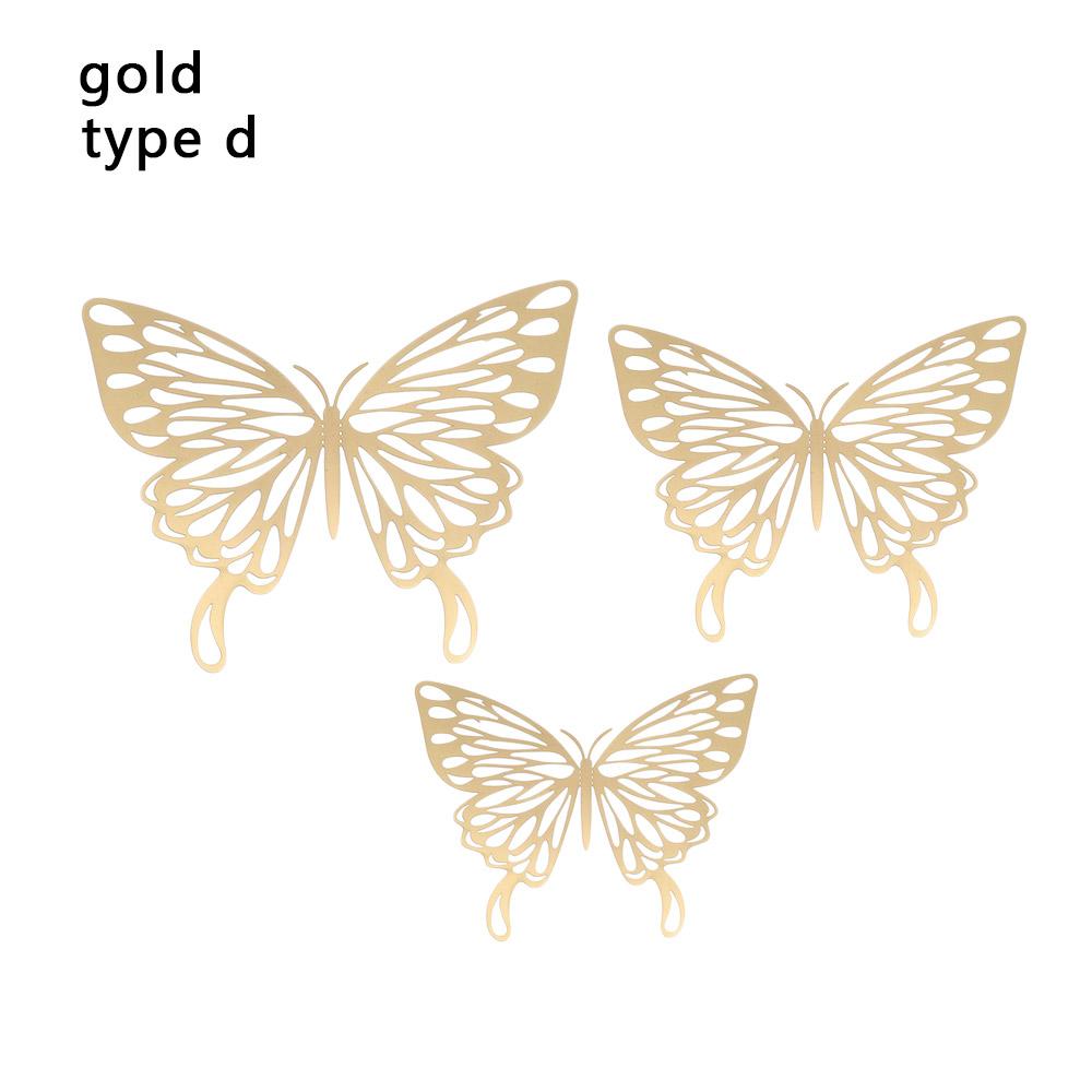 12Pcs/Pack 3D Hollow Out Butterfly Stickers Gold/Silver/Rosegold Mirror Decals Metal Texture Wall Art Wedding Party Supplies