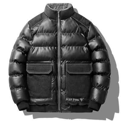 Leather Pu Cotton Suit Stand Collar Large Size Thick Men's Leather Cotton-padded Coat Tide Brand Autumn Winter Padded Jacket Loose Warm Coat Men