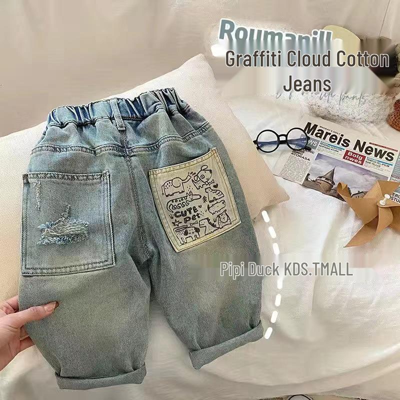 Kids' Cartoon Jeans: Stylish 2024 Spring & Summer Casual Pants for Boys & Girls