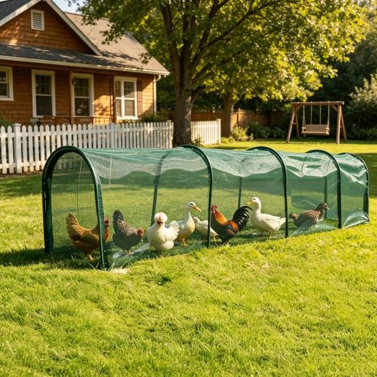 Safe Poultry Enclosure for Outdoors Foldable Chicken Tunnel, Portable Run, Instant Setup, Predator Sunshade Net Run Proof Outdoor Yard Protection