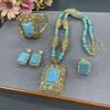 Handgemaakte Turquoise Sieraden Set Dames Sterling Verguld Ketting Armband Oorbellen Ring Met Constellatie Zodiac Ontwerp
