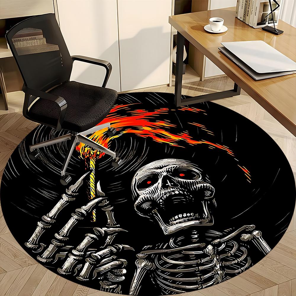 1pc SkeleFlame Office Round Area Rug, Indoor Mat Suitable ForOffice, Under Office Chairs Bedroom Living Room Home Decor, Room Deco q113