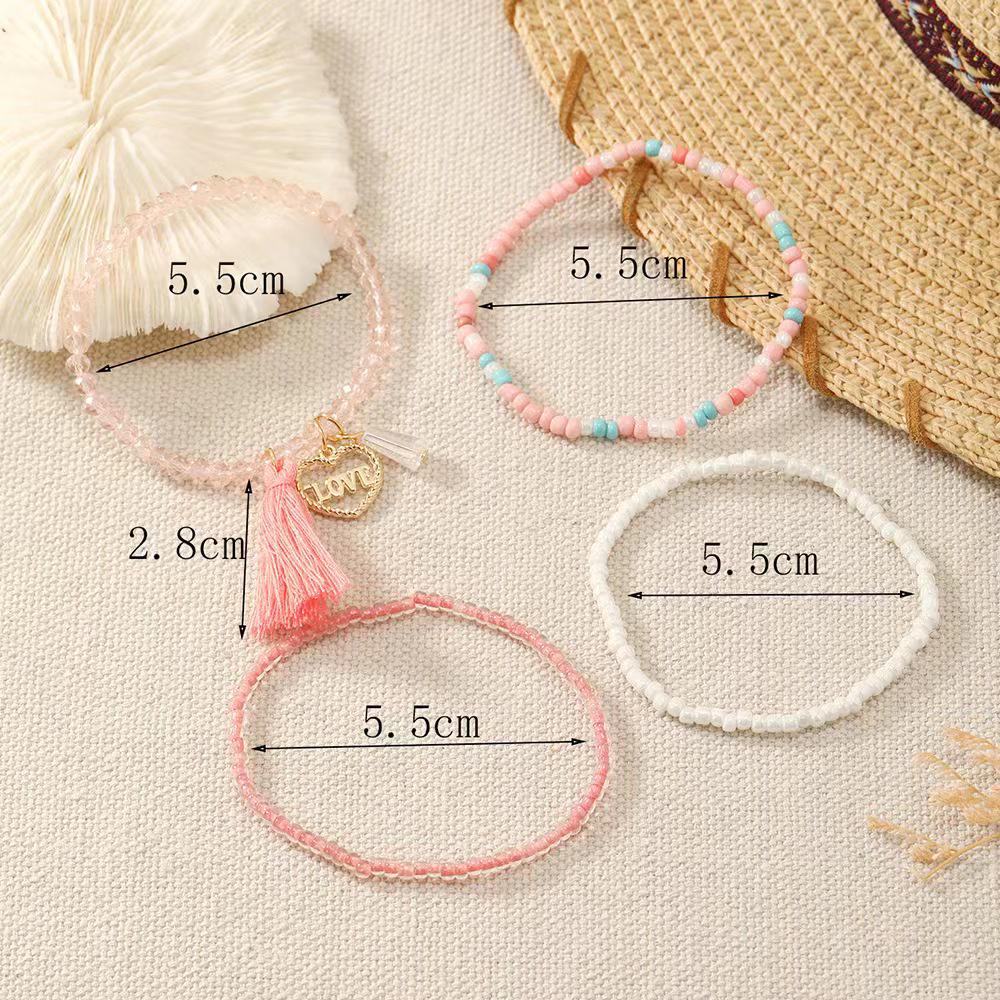 Bohemian Multi-layer Pink Tassel Love Bead Bracelet for Women