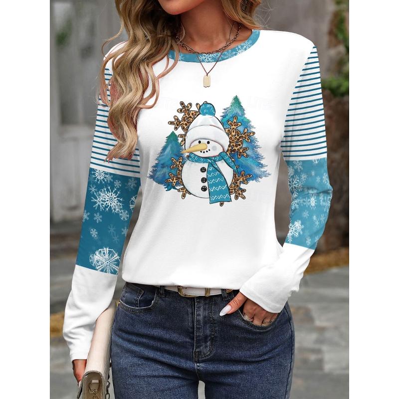 Women's Sweatshirt 3D Prints Christmas Theme Kawaii Graphics long sleeve T-shirt Casual Loose Fit O-Neck Tee Long Sleeve Tops