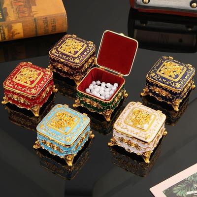 Mini Jewelry Storage Box Portable Square Organizer, Necklace Enamel Alloy Travel Storage Earrings Ring Dressing Table Display