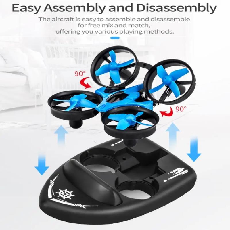 Multifunctional RC Hovercraft, 3-in-1 Quadcopter, Boat, Helicopter & Drone Combo