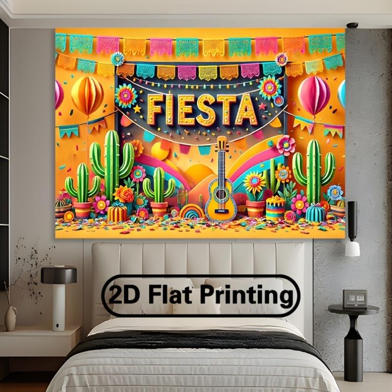 One 2D Flat Banner Designed In the Fiesta Style Made of Polyester Fabric. With a Photo Background.
