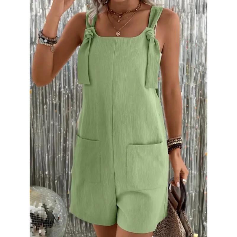 Women's Style, Light Green, Jumpsuit, Adjustable Shoulder Straps, Double Pockets, Summer, Casual, Sleeveless, Jumpsuit