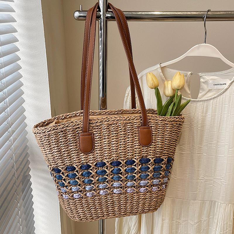 

Женская повседневная соломенная сумка ручной работы, летняя пляжная, легкая, тканая, большой емкости, на молнии, сумка-мессенджер через плечо 39x14x26cm