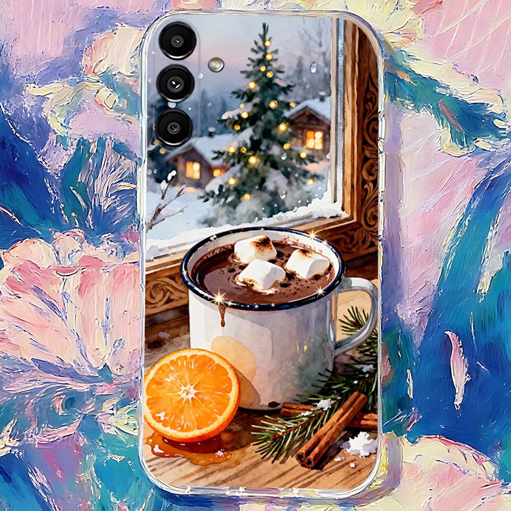 Christmas Winter Coffee Clear Phone Case Suitable for  Samsung S30,S25,S24,S23,S21,S22,S20,S10,5G,FE,lite,PIus,Ultra Transparent