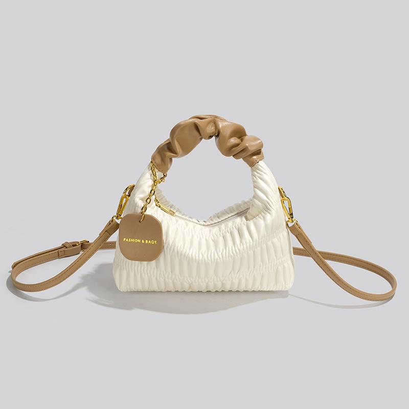 Handheld Pleated Bag  Summer PU New Small Square Bag Designer Retro Texture Single Shoulder Crossbody Bag