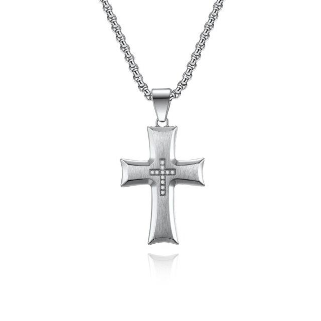 

Унисекс Стальные Ювелирные Изделия Циркон Инкрустация Крест Кулон Ожерелье 38*25 мм 60cm