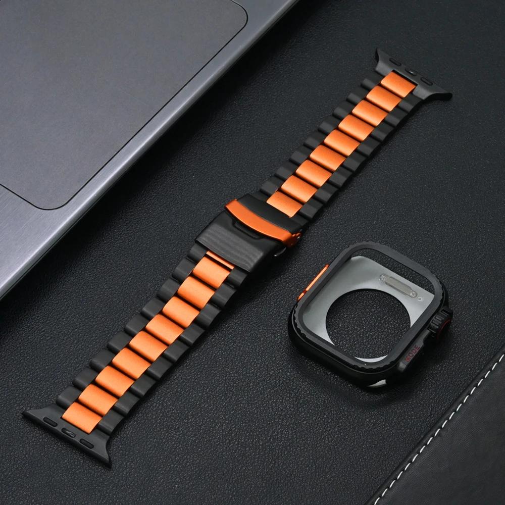 Luxury Titanium Band for Apple Watch Ultra 49mm Series 10 46mm Titanium Orange Strap+case for Apple 9 8 7 6 5 SE Watch 45mm 44mm
