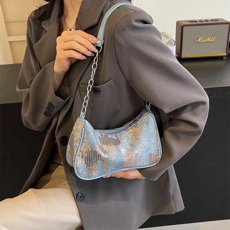 Bag Women's 2025 New Niche Design Sense Underarm Bag Women's Premium Sense Versatile Tie-dye Denim Bead Shoulder Bag
