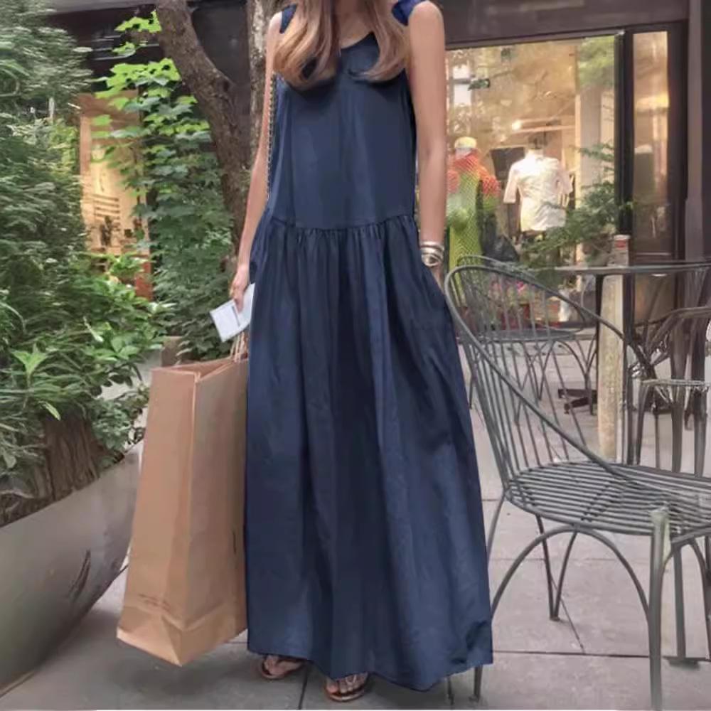 2024 Summer Cotton & Linen Sleeveless Loose Fit Round Neck Swing Dress