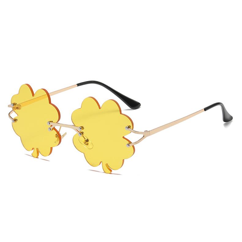 St.Patrick's Day Irish Clover Glasses Green Lens Sunglasses Four-leaf Clover Glasses Party Rimless Sunglasses