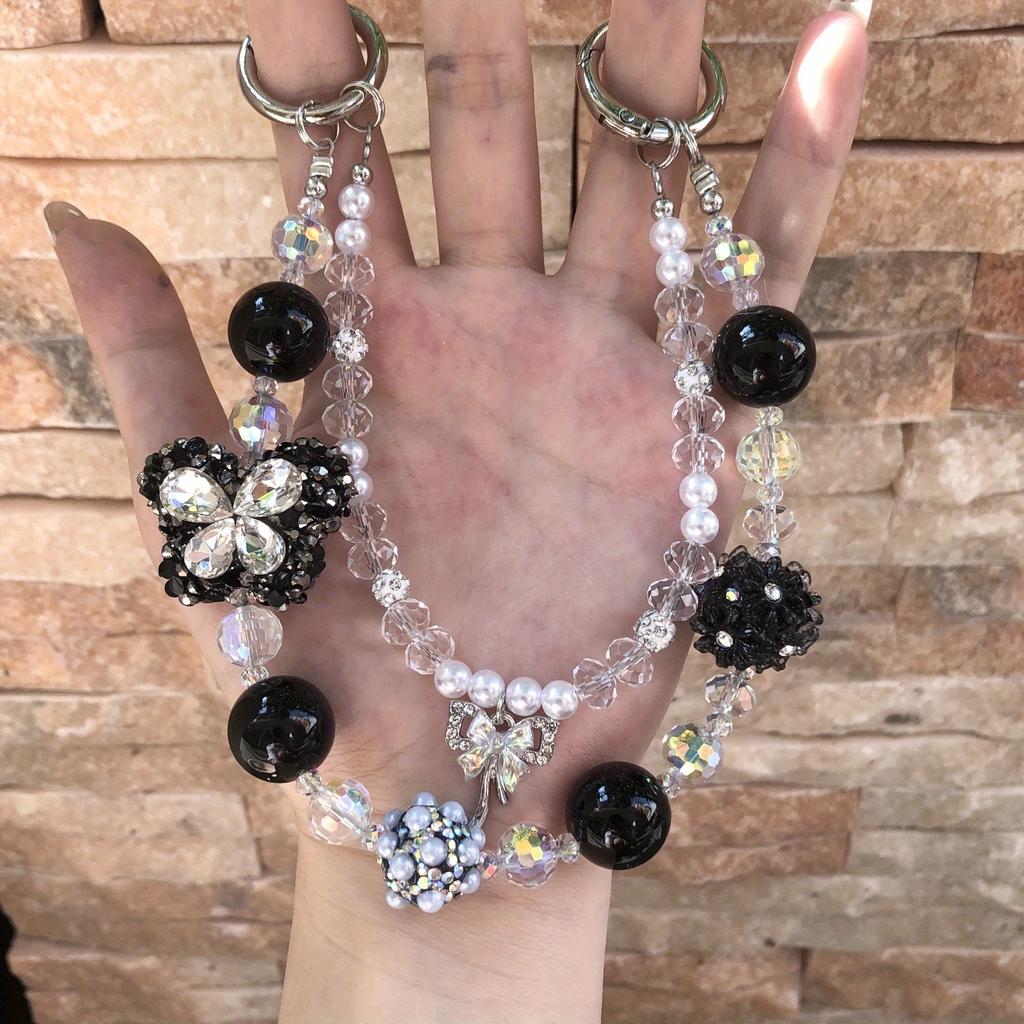 Fashion Sugar Butterfly Mobile Phone Chain Female Trend Transparent Color Beaded Bag Pendant